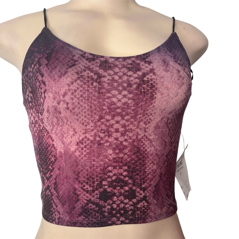 Bear Dance Purple Snake Print Spaghetti Strap Crop Top